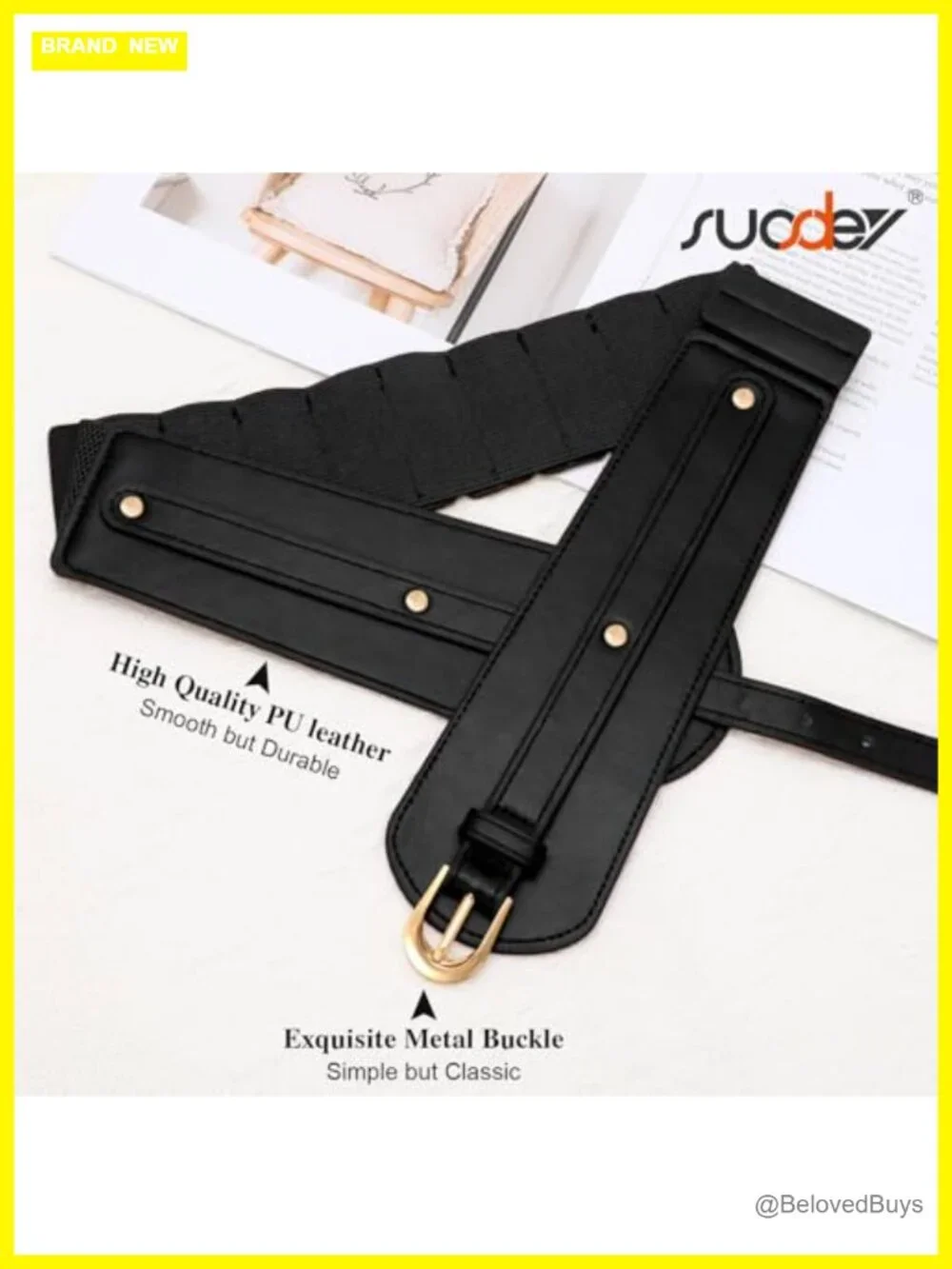 Womens Wide Stretch Waist Belt PU Leather High Elastic Cinch Dress Belt